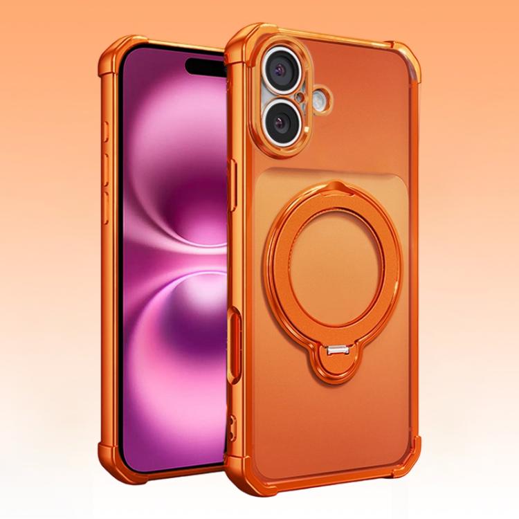 For iPhone 16 Plus Four-Corner Airbags Shockproof Rotation Holder Magnetic Phone Case