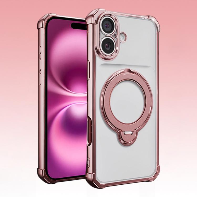 For iPhone 16 Plus Four-Corner Airbags Shockproof Rotation Holder Magnetic Phone Case