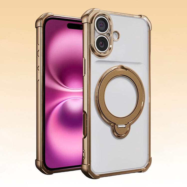 For iPhone 16 Plus Four-Corner Airbags Shockproof Rotation Holder Magnetic Phone Case