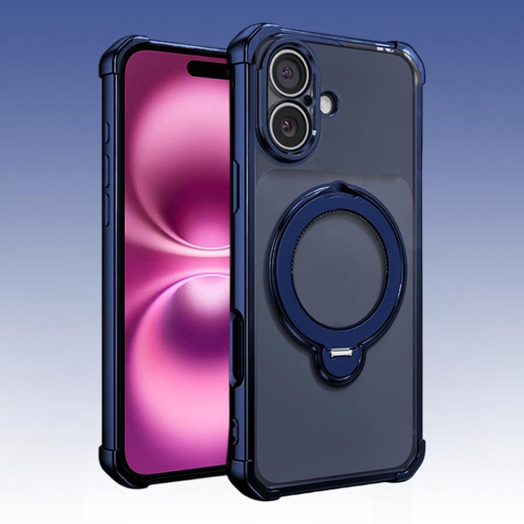 For iPhone 16 Plus Four-Corner Airbags Shockproof Rotation Holder Magnetic Phone Case