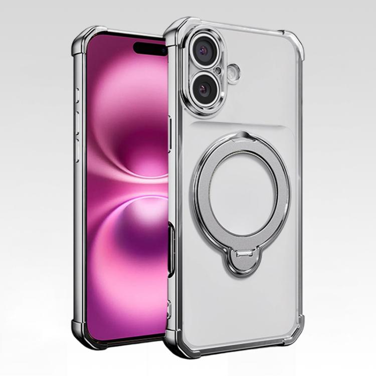 For iPhone 16 Plus Four-Corner Airbags Shockproof Rotation Holder Magnetic Phone Case