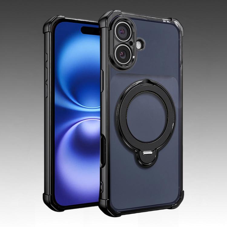 For iPhone 16 Four-Corner Airbags Shockproof Rotation Holder Magnetic Phone Case
