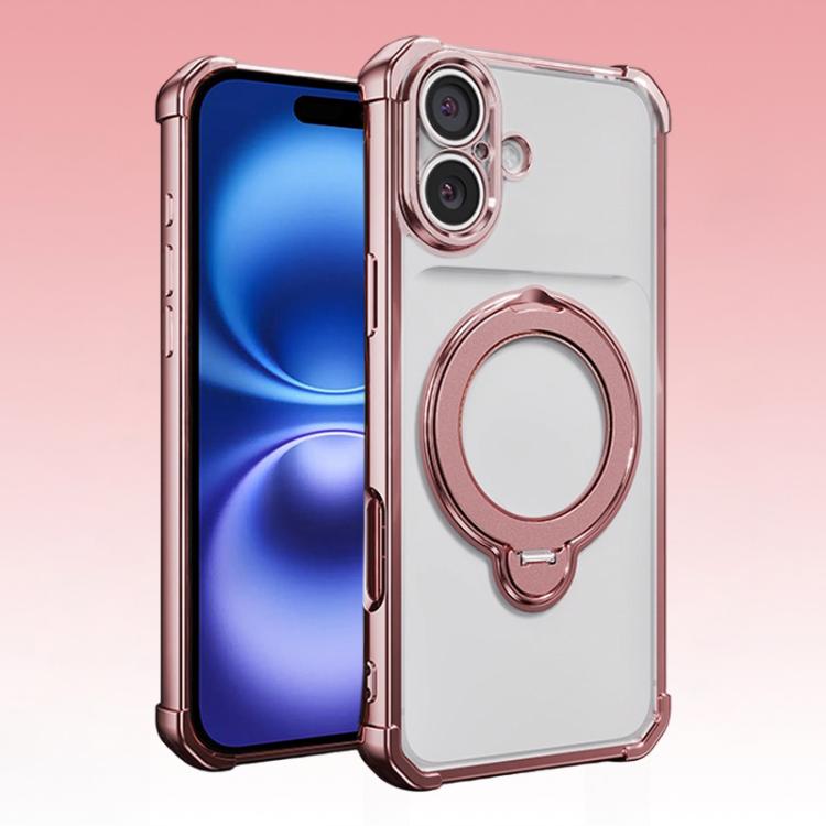 For iPhone 16 Four-Corner Airbags Shockproof Rotation Holder Magnetic Phone Case