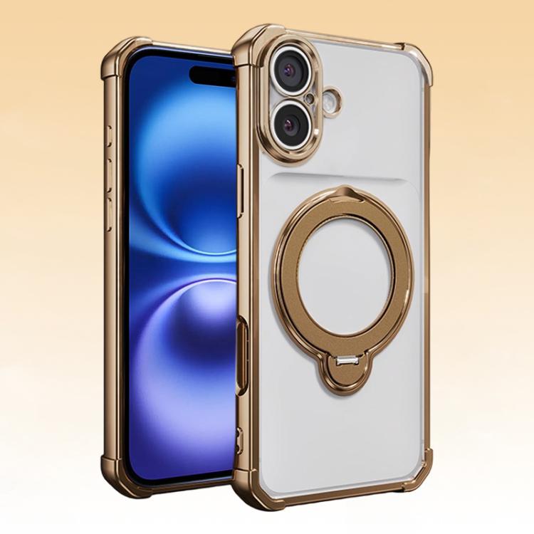 For iPhone 16 Four-Corner Airbags Shockproof Rotation Holder Magnetic Phone Case
