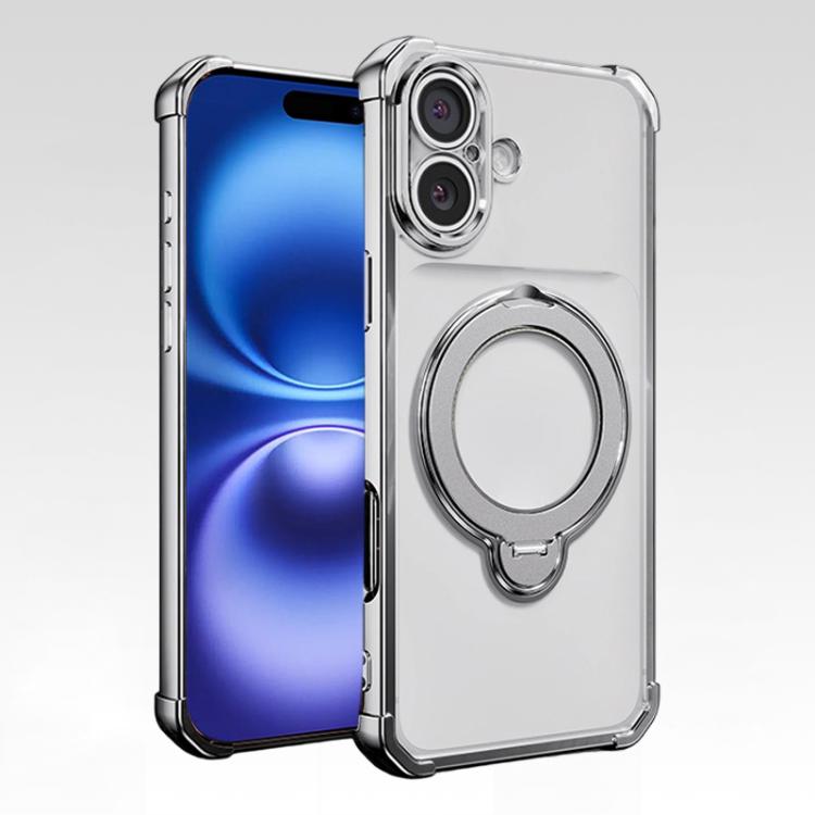 For iPhone 16 Four-Corner Airbags Shockproof Rotation Holder Magnetic Phone Case