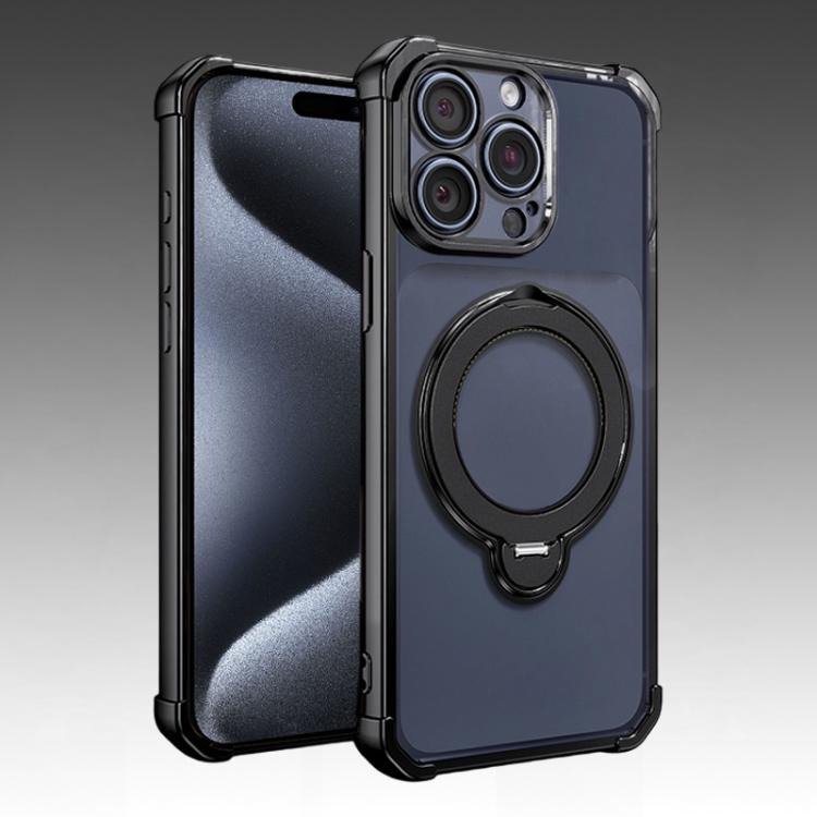 For iPhone 15 Pro Max Four-Corner Airbags Shockproof Rotation Holder Magnetic Phone Case
