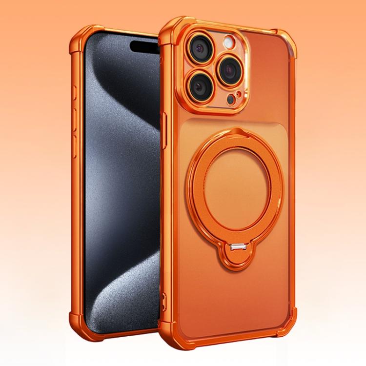 For iPhone 15 Pro Max Four-Corner Airbags Shockproof Rotation Holder Magnetic Phone Case