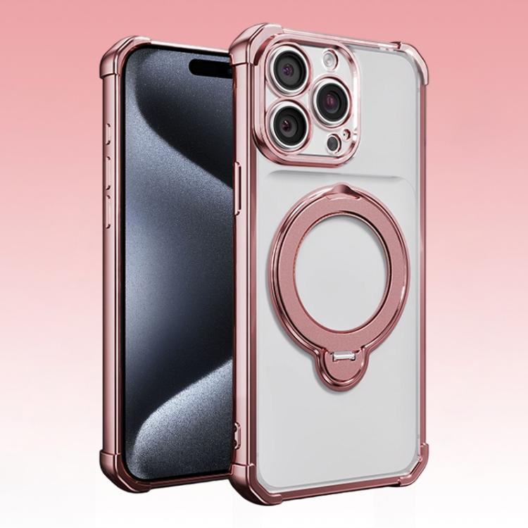 For iPhone 15 Pro Max Four-Corner Airbags Shockproof Rotation Holder Magnetic Phone Case