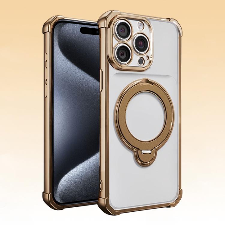 For iPhone 15 Pro Max Four-Corner Airbags Shockproof Rotation Holder Magnetic Phone Case