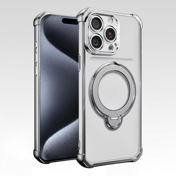 For iPhone 15 Pro Max Four-Corner Airbags Shockproof Rotation Holder Magnetic Phone Case
