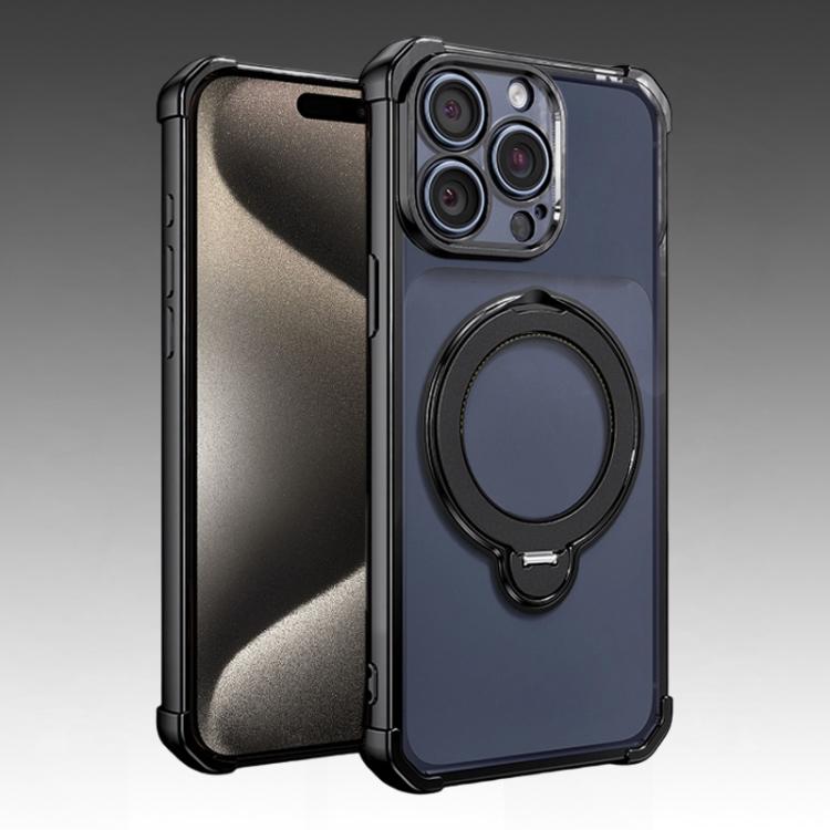 For iPhone 15 Pro Four-Corner Airbags Shockproof Rotation Holder Magnetic Phone Case