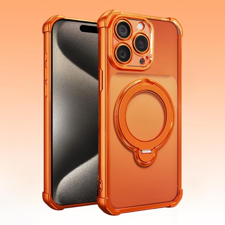 For iPhone 15 Pro Four-Corner Airbags Shockproof Rotation Holder Magnetic Phone Case