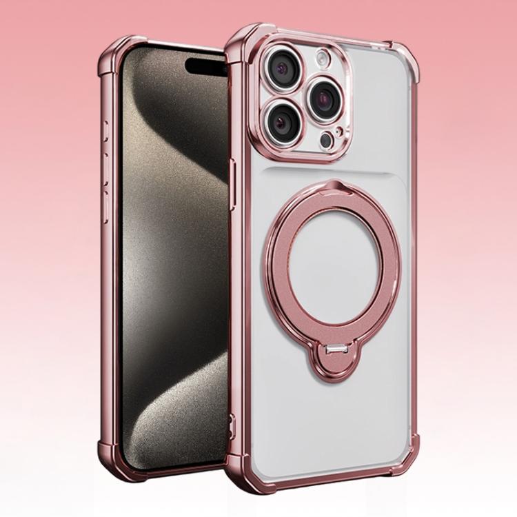 For iPhone 15 Pro Four-Corner Airbags Shockproof Rotation Holder Magnetic Phone Case