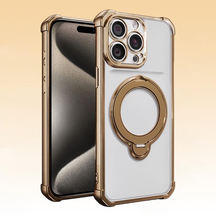 For iPhone 15 Pro Four-Corner Airbags Shockproof Rotation Holder Magnetic Phone Case