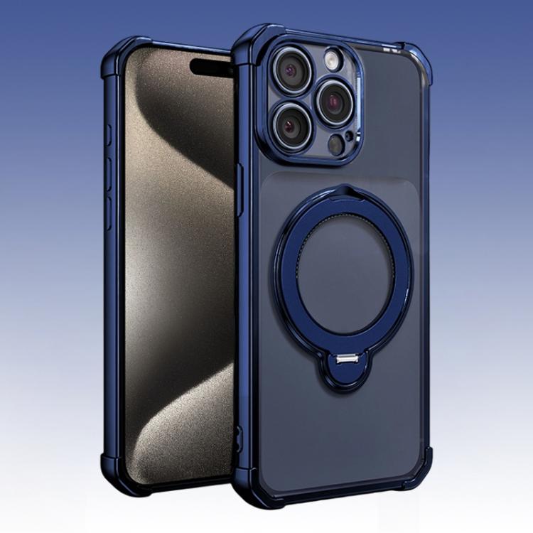 For iPhone 15 Pro Four-Corner Airbags Shockproof Rotation Holder Magnetic Phone Case