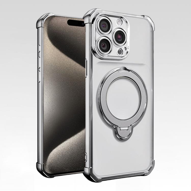 For iPhone 15 Pro Four-Corner Airbags Shockproof Rotation Holder Magnetic Phone Case