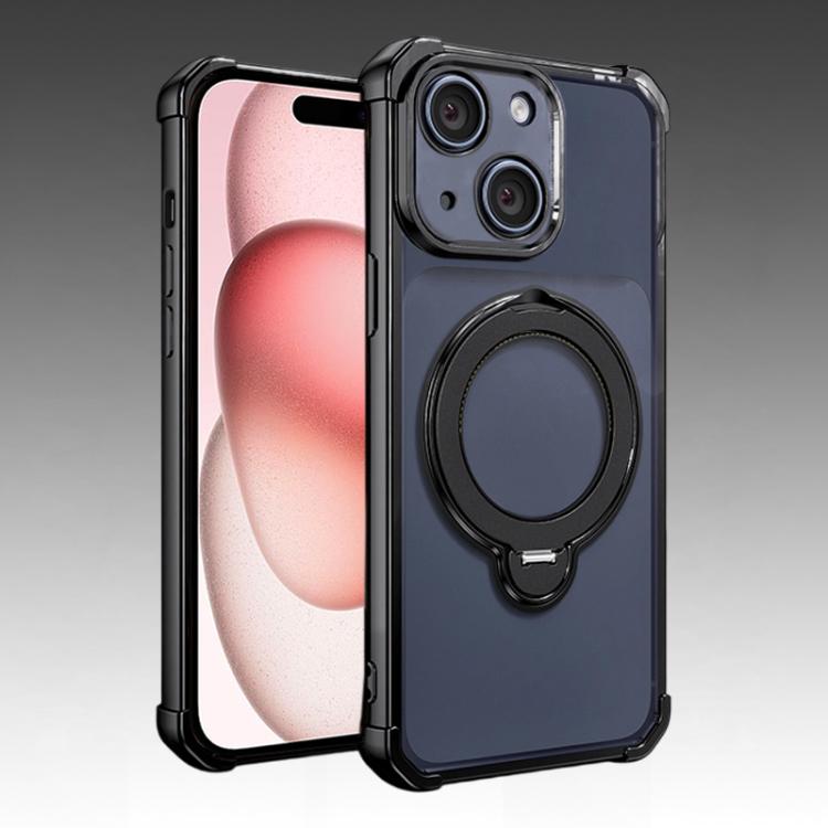For iPhone 15 Four-Corner Airbags Shockproof Rotation Holder Magnetic Phone Case