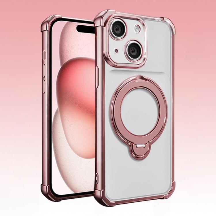 For iPhone 15 Four-Corner Airbags Shockproof Rotation Holder Magnetic Phone Case