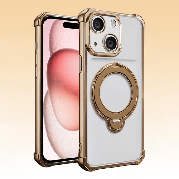 For iPhone 15 Four-Corner Airbags Shockproof Rotation Holder Magnetic Phone Case