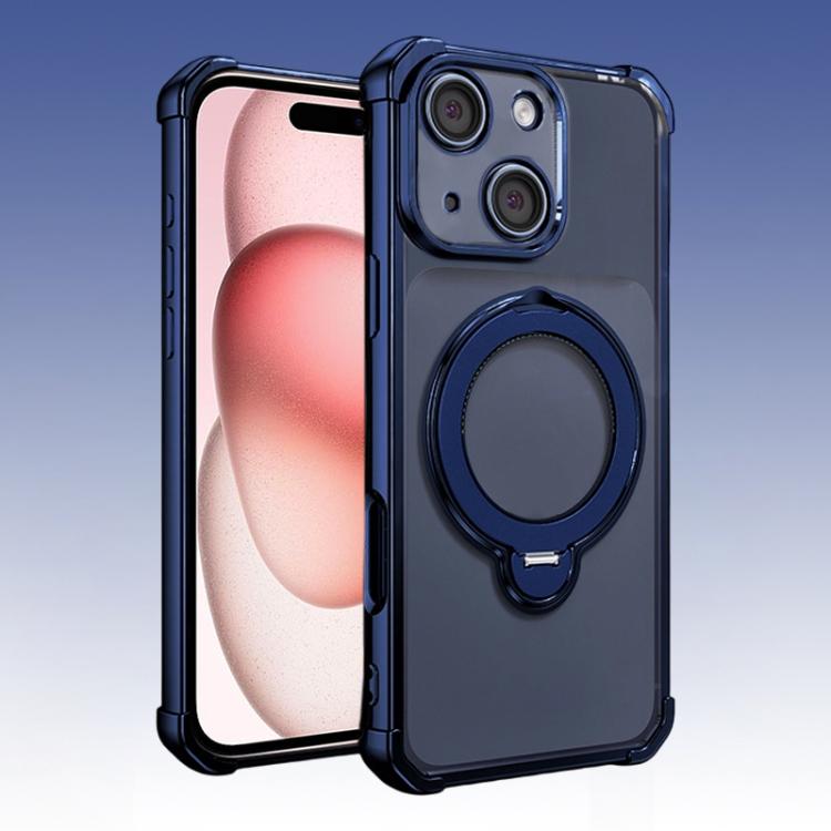 For iPhone 15 Four-Corner Airbags Shockproof Rotation Holder Magnetic Phone Case