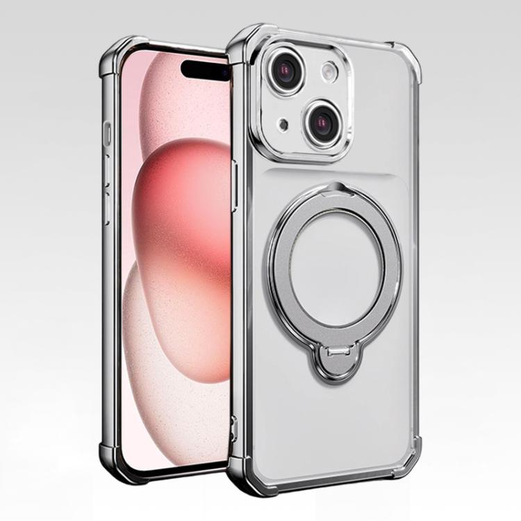 For iPhone 15 Four-Corner Airbags Shockproof Rotation Holder Magnetic Phone Case