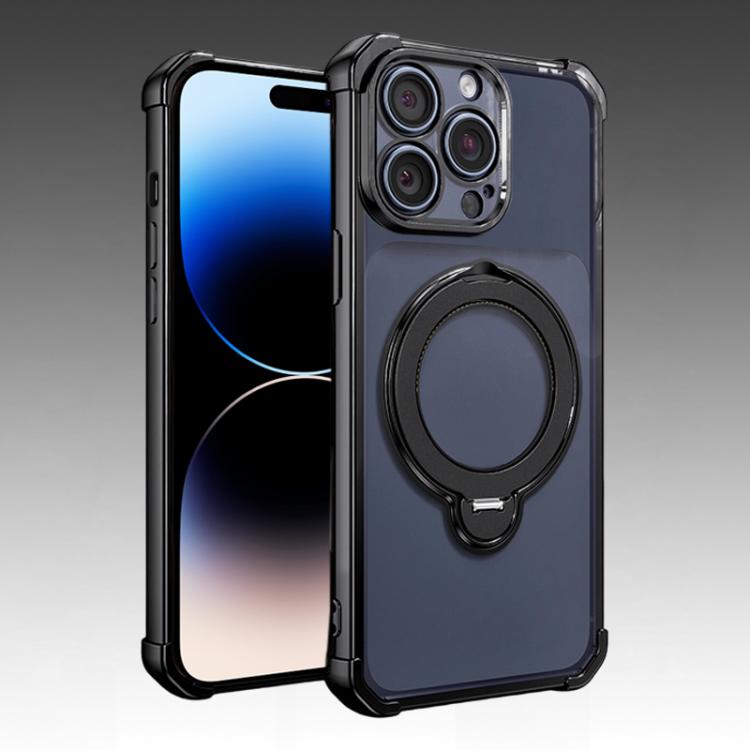 For iPhone 14 Pro Max Four-Corner Airbags Shockproof Rotation Holder Magnetic Phone Case
