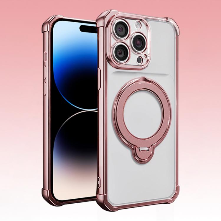 For iPhone 14 Pro Max Four-Corner Airbags Shockproof Rotation Holder Magnetic Phone Case