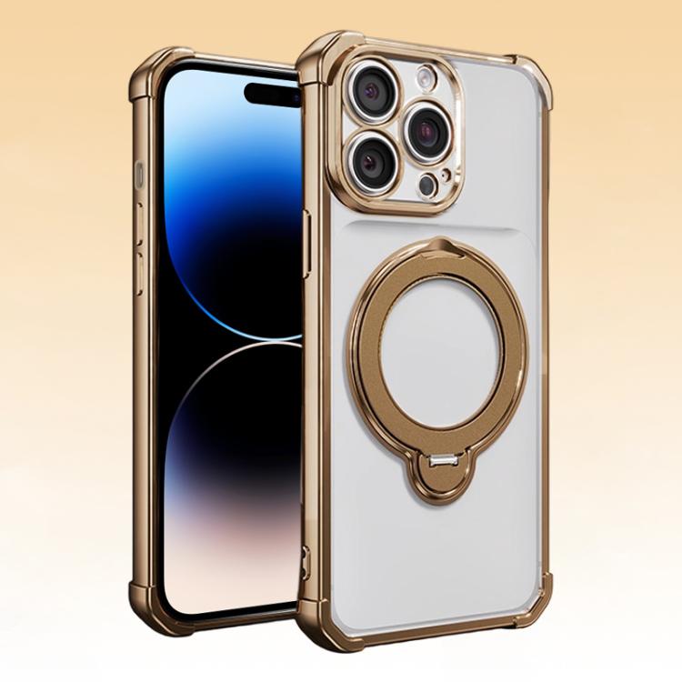 For iPhone 14 Pro Max Four-Corner Airbags Shockproof Rotation Holder Magnetic Phone Case