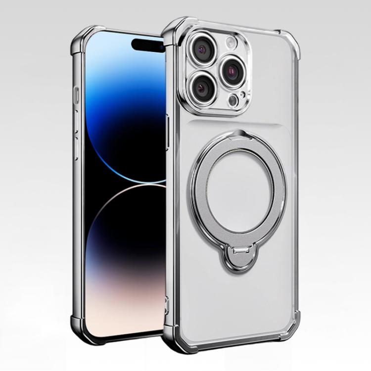 For iPhone 14 Pro Max Four-Corner Airbags Shockproof Rotation Holder Magnetic Phone Case
