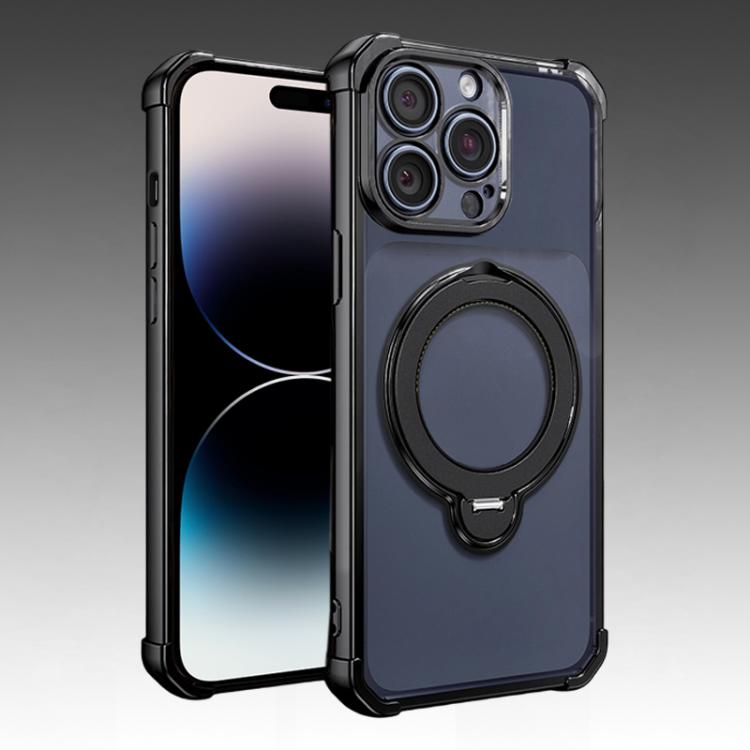 For iPhone 14 Pro Four-Corner Airbags Shockproof Rotation Holder Magnetic Phone Case