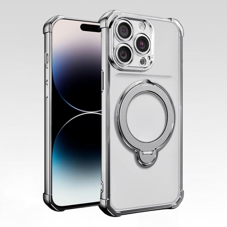 For iPhone 14 Pro Four-Corner Airbags Shockproof Rotation Holder Magnetic Phone Case