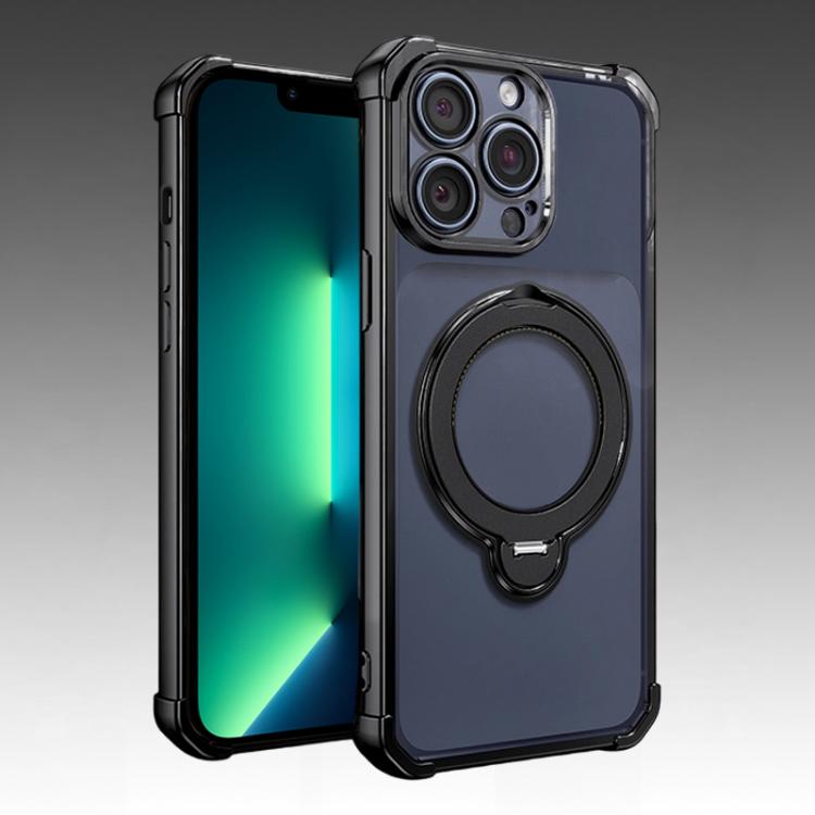 For iPhone 13 Pro Max Four-Corner Airbags Shockproof Rotation Holder Magnetic Phone Case