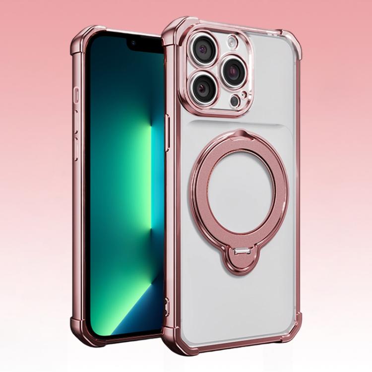 For iPhone 13 Pro Max Four-Corner Airbags Shockproof Rotation Holder Magnetic Phone Case