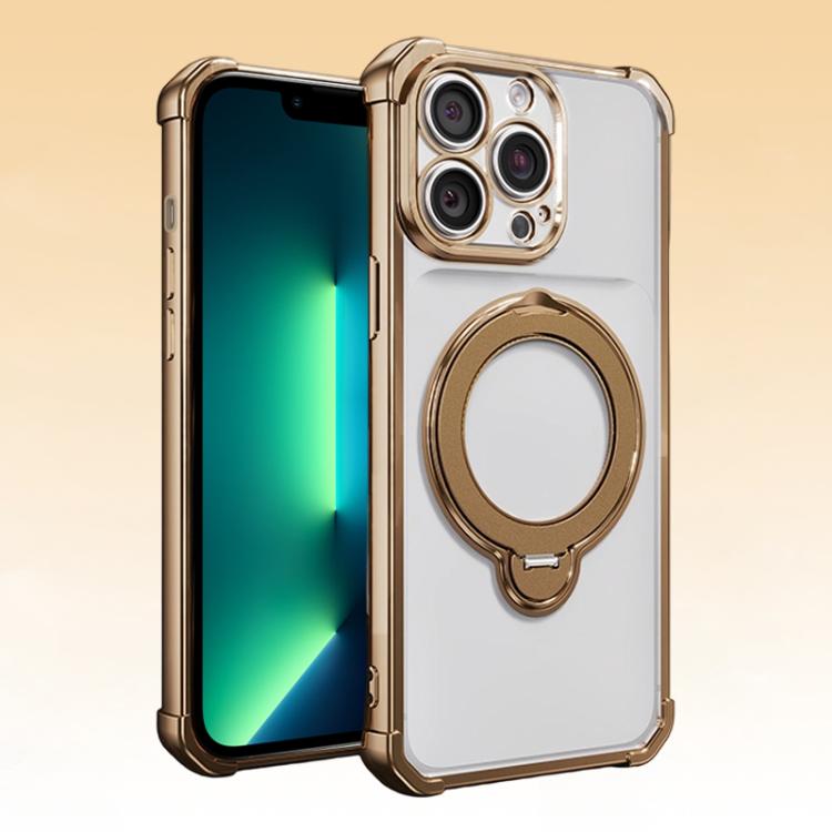For iPhone 13 Pro Max Four-Corner Airbags Shockproof Rotation Holder Magnetic Phone Case