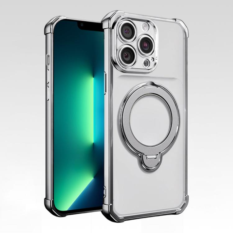 For iPhone 13 Pro Max Four-Corner Airbags Shockproof Rotation Holder Magnetic Phone Case