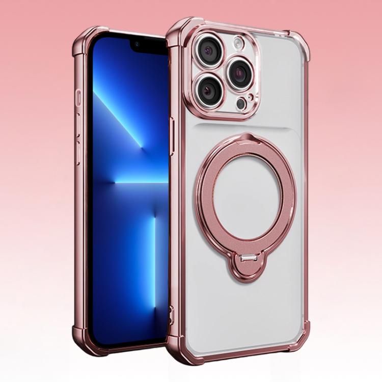 For iPhone 13 Pro Four-Corner Airbags Shockproof Rotation Holder Magnetic Phone Case