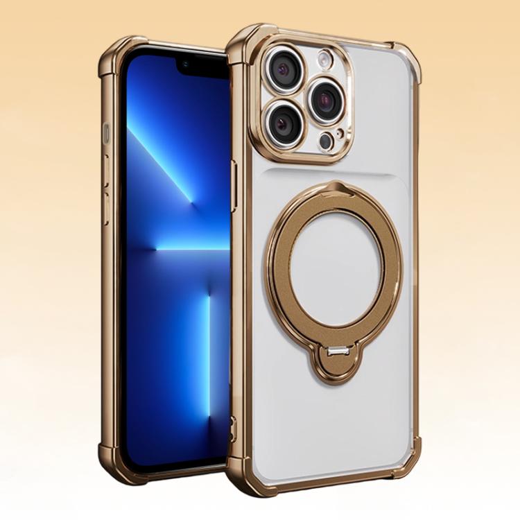 For iPhone 13 Pro Four-Corner Airbags Shockproof Rotation Holder Magnetic Phone Case