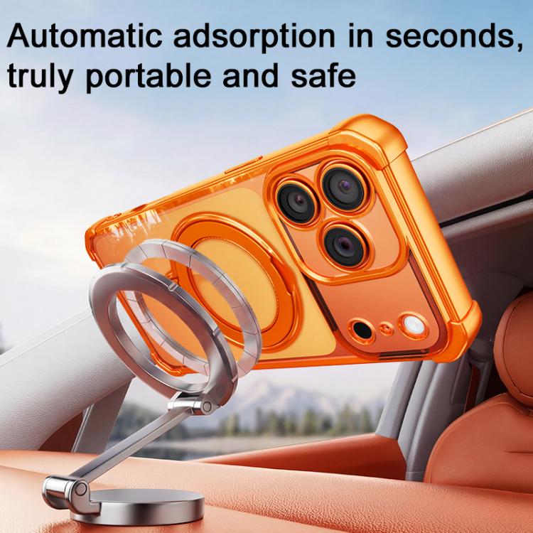 For iPhone 16 Pro Four-Corner Airbags Shockproof Rotation Holder Magnetic Phone Case