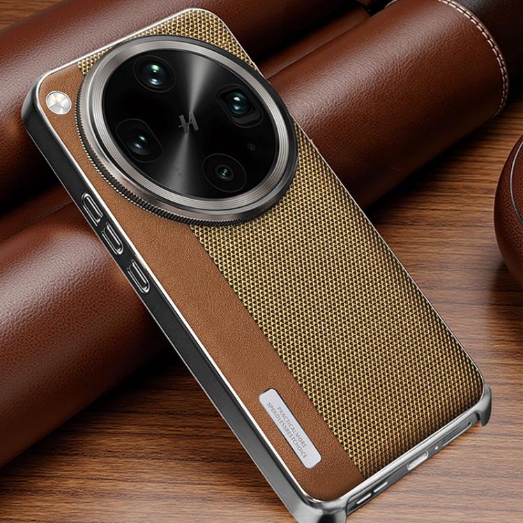 For OPPO Find X8 Ultra Electroplated Matte Frame Dual Color Splicing Vegan Leather Phone Case