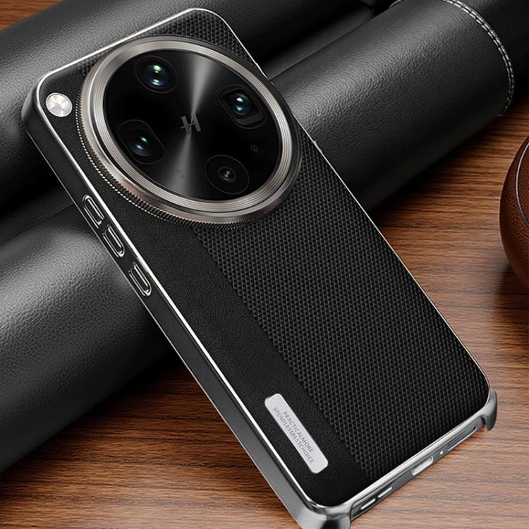 For OPPO Find X8 Ultra Electroplated Matte Frame Dual Color Splicing Vegan Leather Phone Case