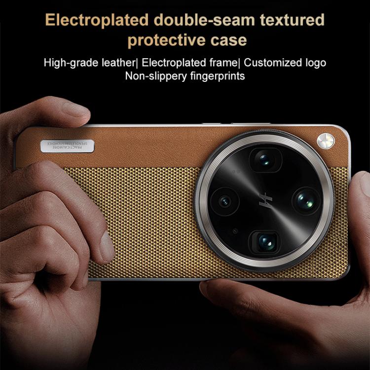 For OPPO Find X8 Electroplated Matte Frame Dual Color Splicing Vegan Leather Phone Case