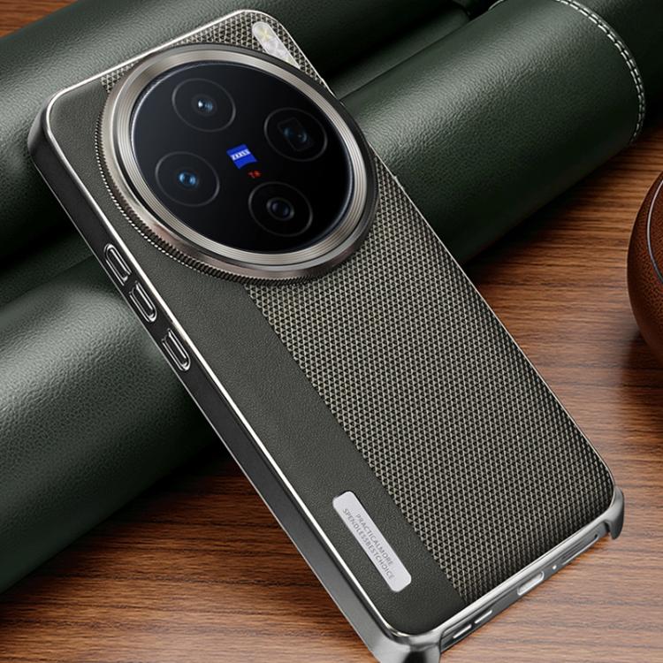 For vivo X200 Electroplated Matte Frame Dual Color Splicing Vegan Leather Phone Case