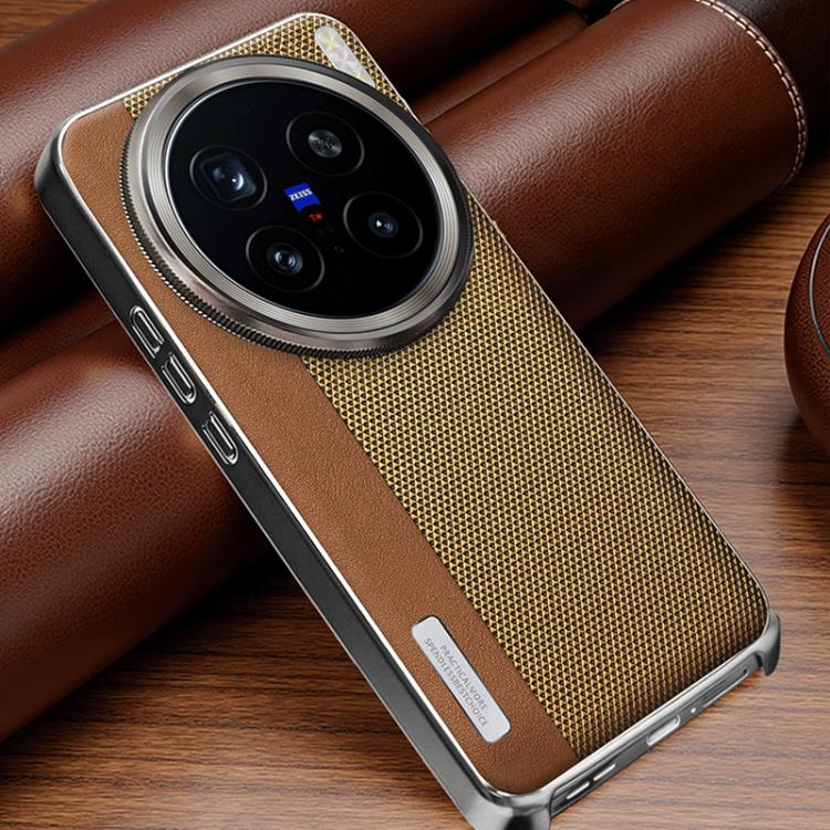 For vivo X200 Pro Electroplated Matte Frame Dual Color Splicing Vegan Leather Phone Case