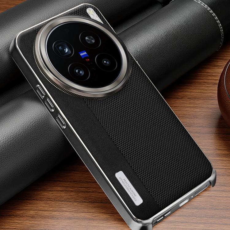 For vivo X200 Pro Electroplated Matte Frame Dual Color Splicing Vegan Leather Phone Case