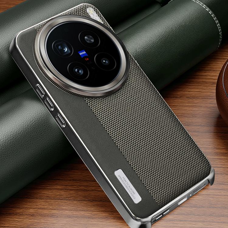 For vivo X200 Pro Electroplated Matte Frame Dual Color Splicing Vegan Leather Phone Case