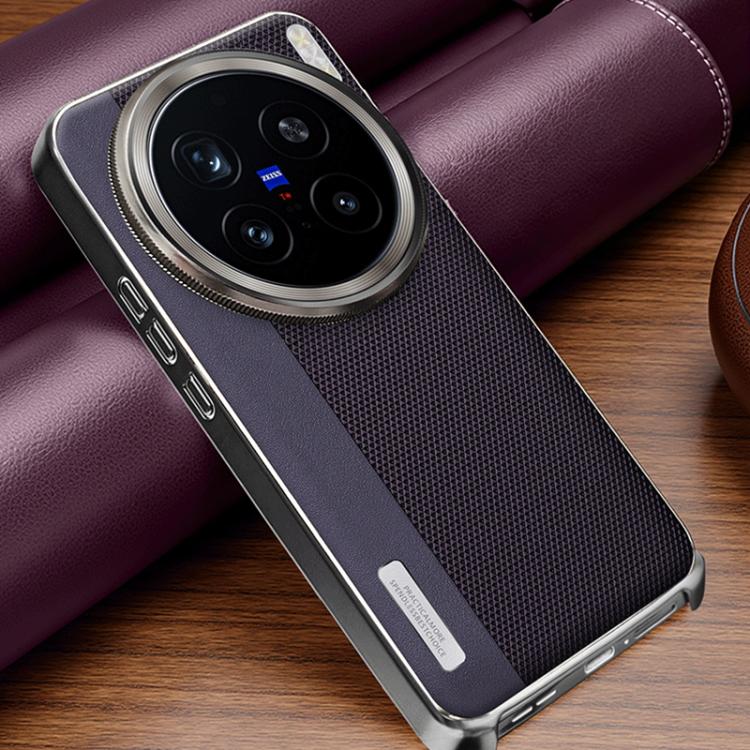 For vivo X200 Pro Electroplated Matte Frame Dual Color Splicing Vegan Leather Phone Case