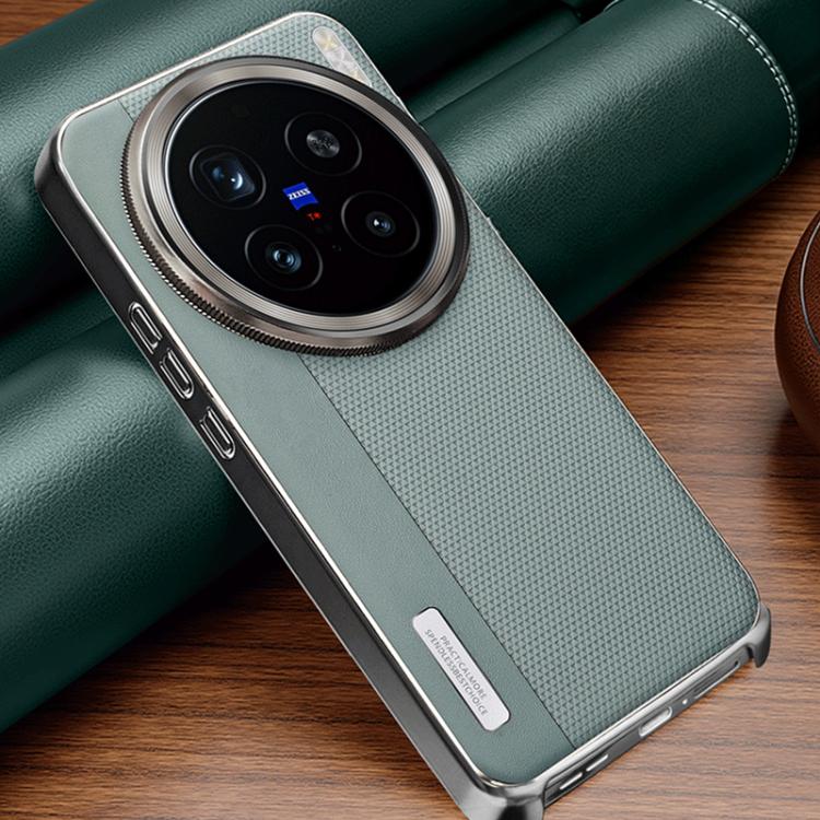 For vivo X200 Pro Electroplated Matte Frame Dual Color Splicing Vegan Leather Phone Case
