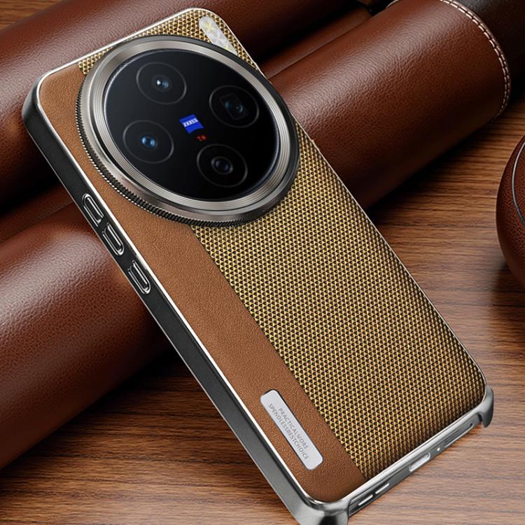 For vivo X200 Pro mini Electroplated Matte Frame Dual Color Splicing Vegan Leather Phone Case