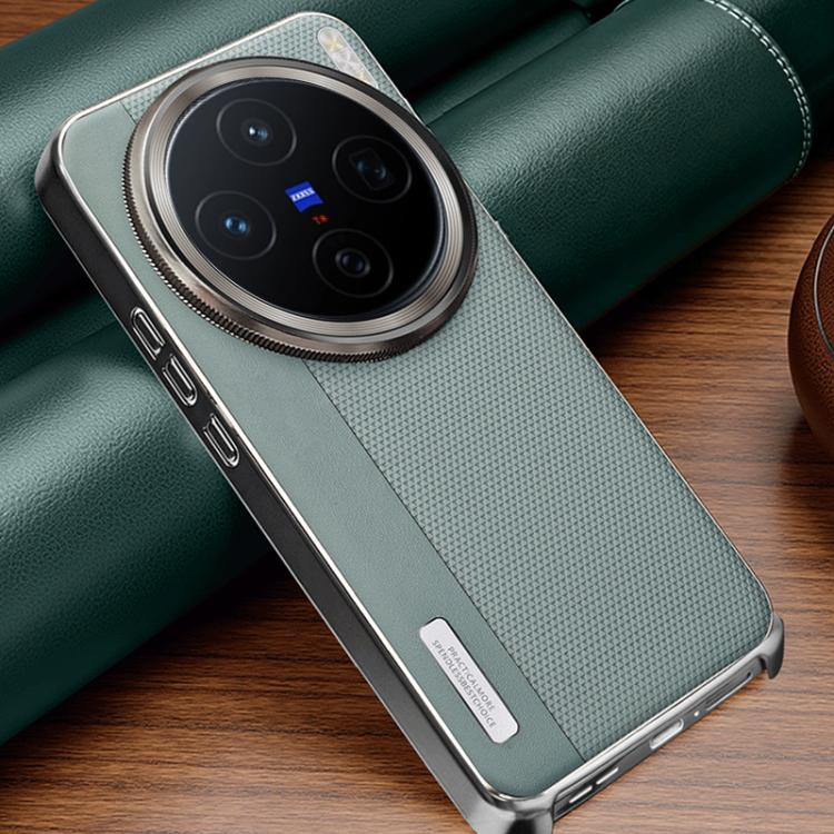 For vivo X200 Pro mini Electroplated Matte Frame Dual Color Splicing Vegan Leather Phone Case