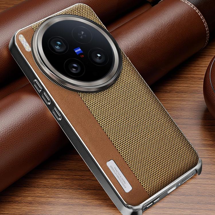 For vivo X200 Ultra Electroplated Matte Frame Dual Color Splicing Vegan Leather Phone Case